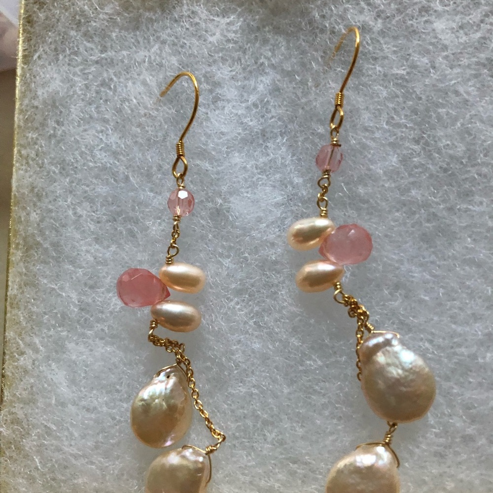 Giu Giu Freshwater Pearl & Rose Quartz Earring - Picture 6 of 8